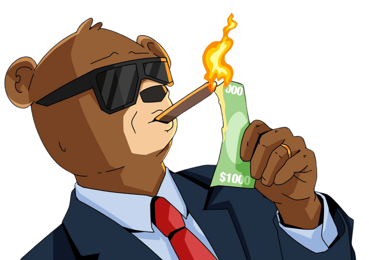 Bear lighting money on fire